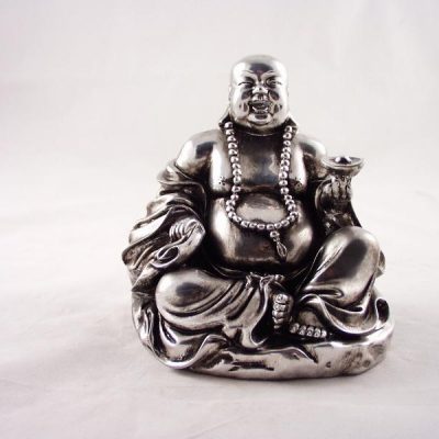 Boeddha zittend zilverplate 15cmH