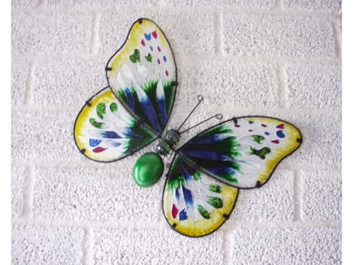 Vlinder glas groen wanddecoratie 35x26cmH