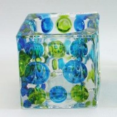 Sfeerlicht glas vierkant d-blauw/l-blauw/groen 6cm