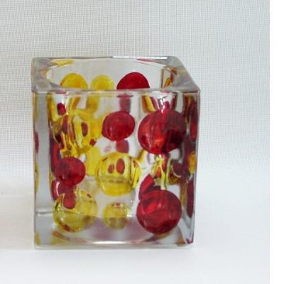 Sfeerlicht glas vierkant rood/geel 10cm