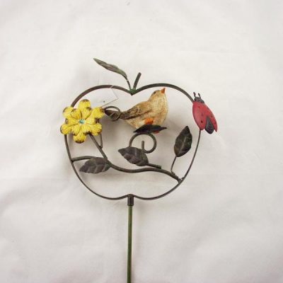 Tuinsteker appel met vogel en bloem 82cmH