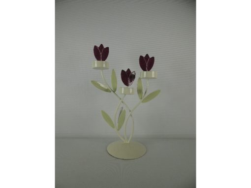 Kandelaar metaal 3 tulpen met sfeerlichtjes 29cmH