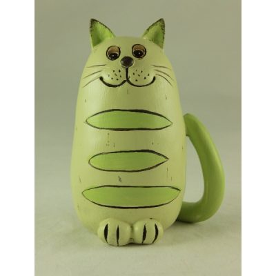 Kat zittend beige/groen pastel 13.5cmH