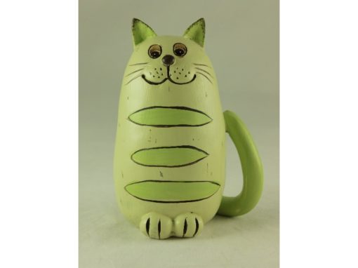 Kat zittend beige/groen pastel 13.5cmH