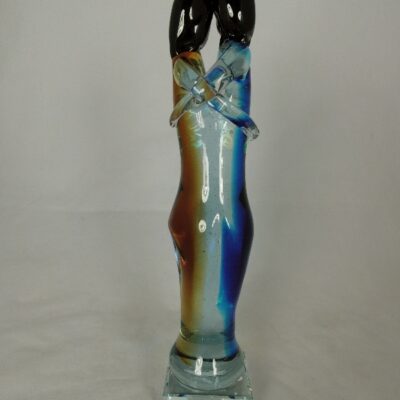 Glassculptuur stel verliefd modern blauw/bruin 33cmH
