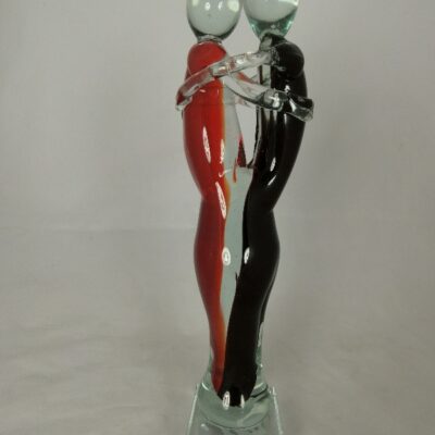 Glassculptuur stel verliefd modern glas zwart/rood 35cmH