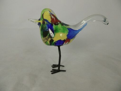 Vogel gekleurd glas op poten 17cmLx13cmH