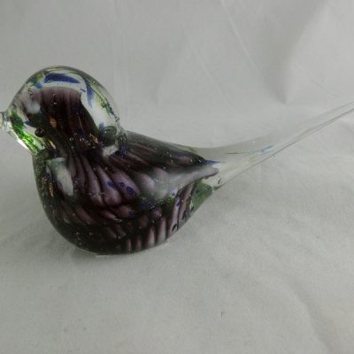 Vogel glas purper/groen 15cmLx7cmH