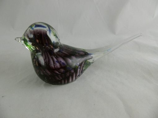 Vogel glas purper/groen 16cmLx7cmH