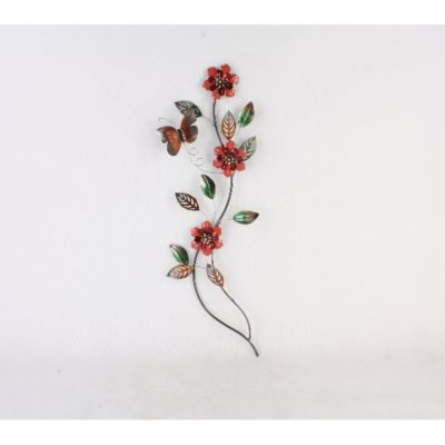 Wanddecoratie tak met bloemen en vlinder 33x97cmH