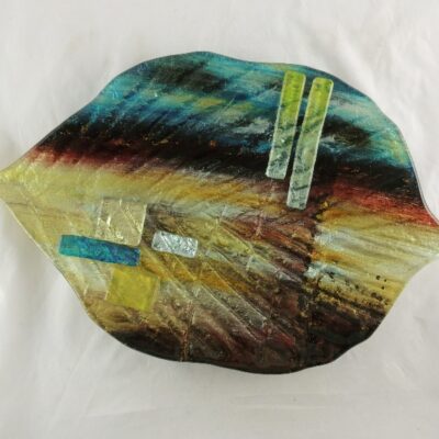 Schaal glas gekleurd bladvorm "Desert" 35cmBx57cmL