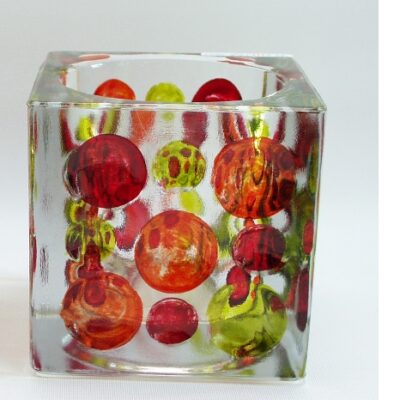Sfeerlicht glas Dots groot rood/oranje/groen 9.5cmH
