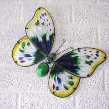 Vlinder glas groen wanddecoratie 35x26cmH